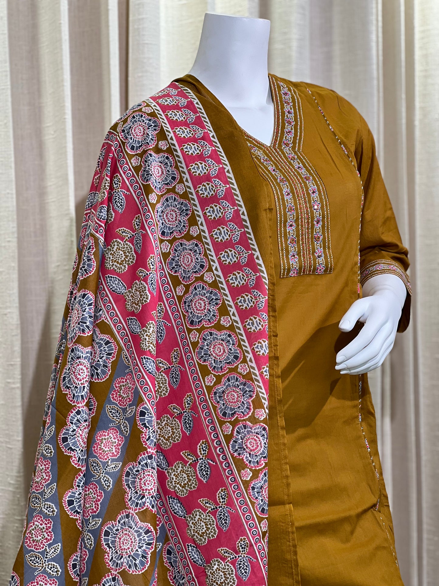 Mustard Cotton Blend Comfort Fit Suit Set