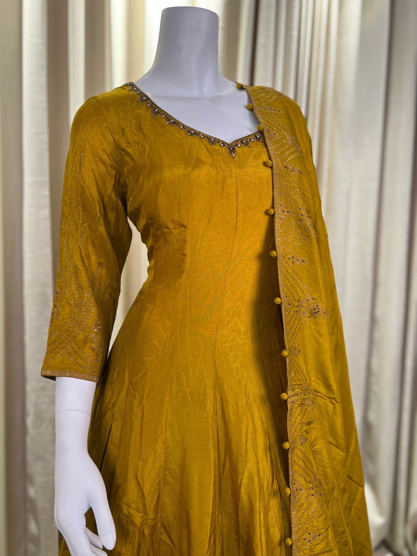 Mustard Yellow Anarkali Gown with Embellished Dupatta
