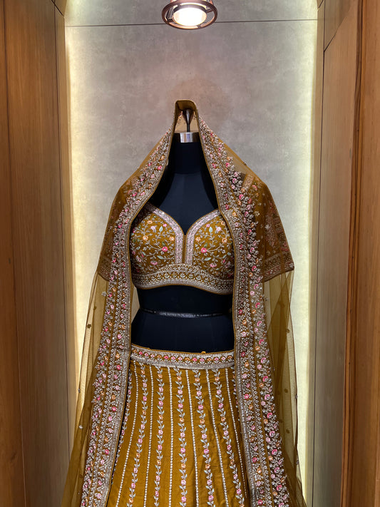 Mustard Yellow Embroidered Lehnga Choli