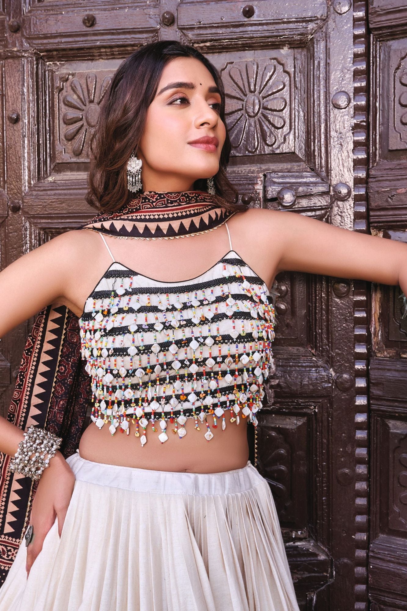 Navratri Special Cream Cotton Chaniya Choli