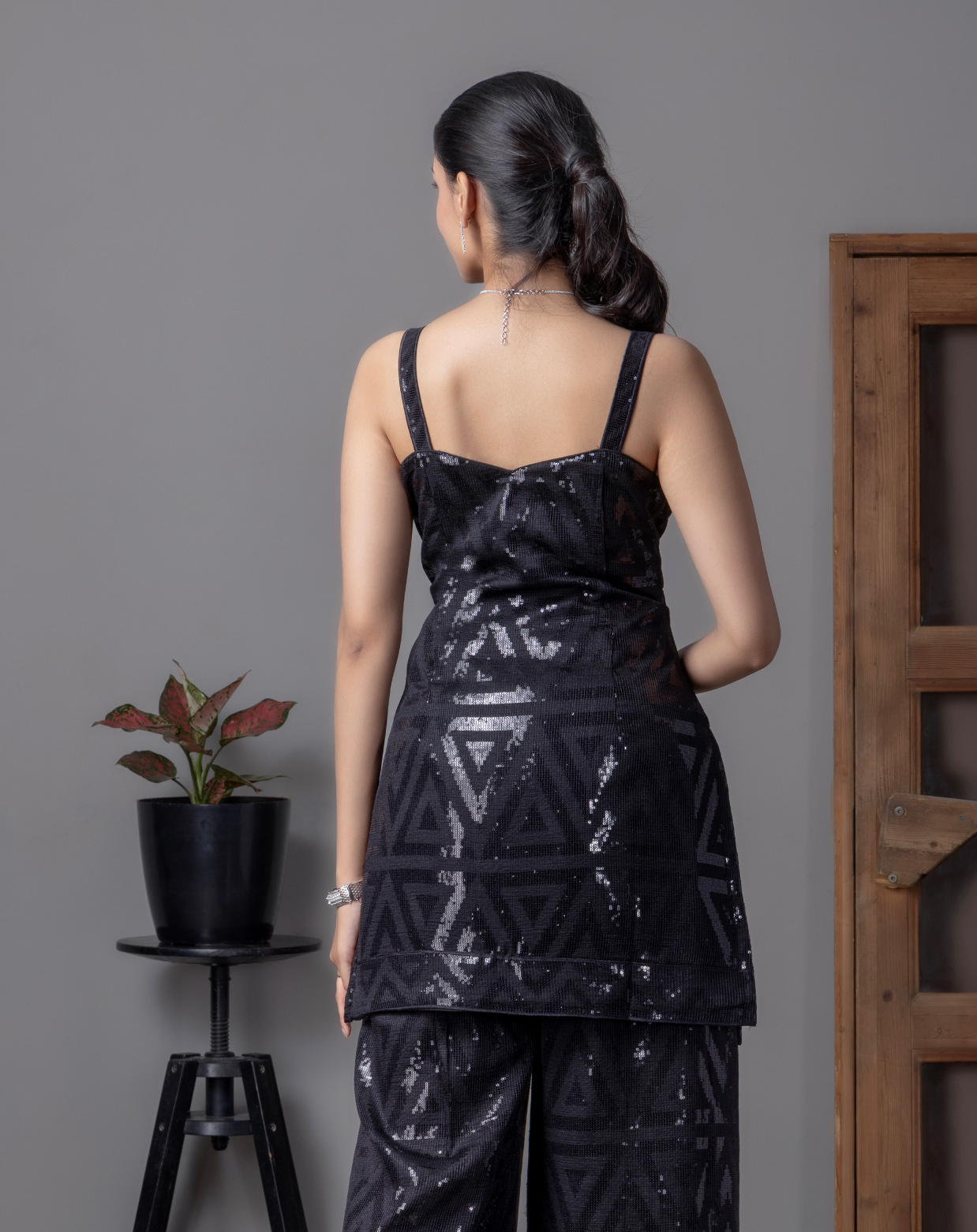 Navy Blue Embellished Straight Kurta Sharara Set