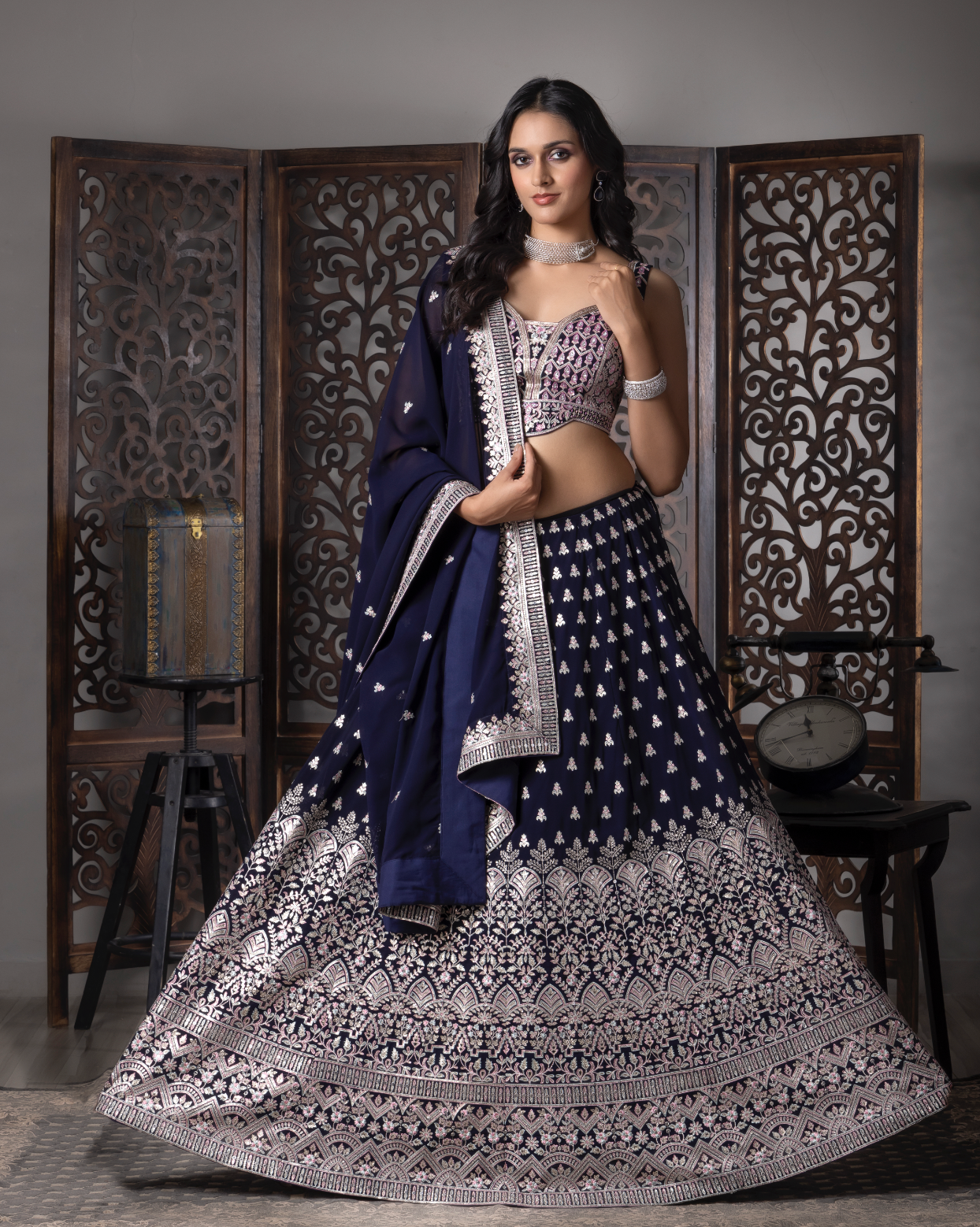 Navy Blue Engagement Ready Lehnga