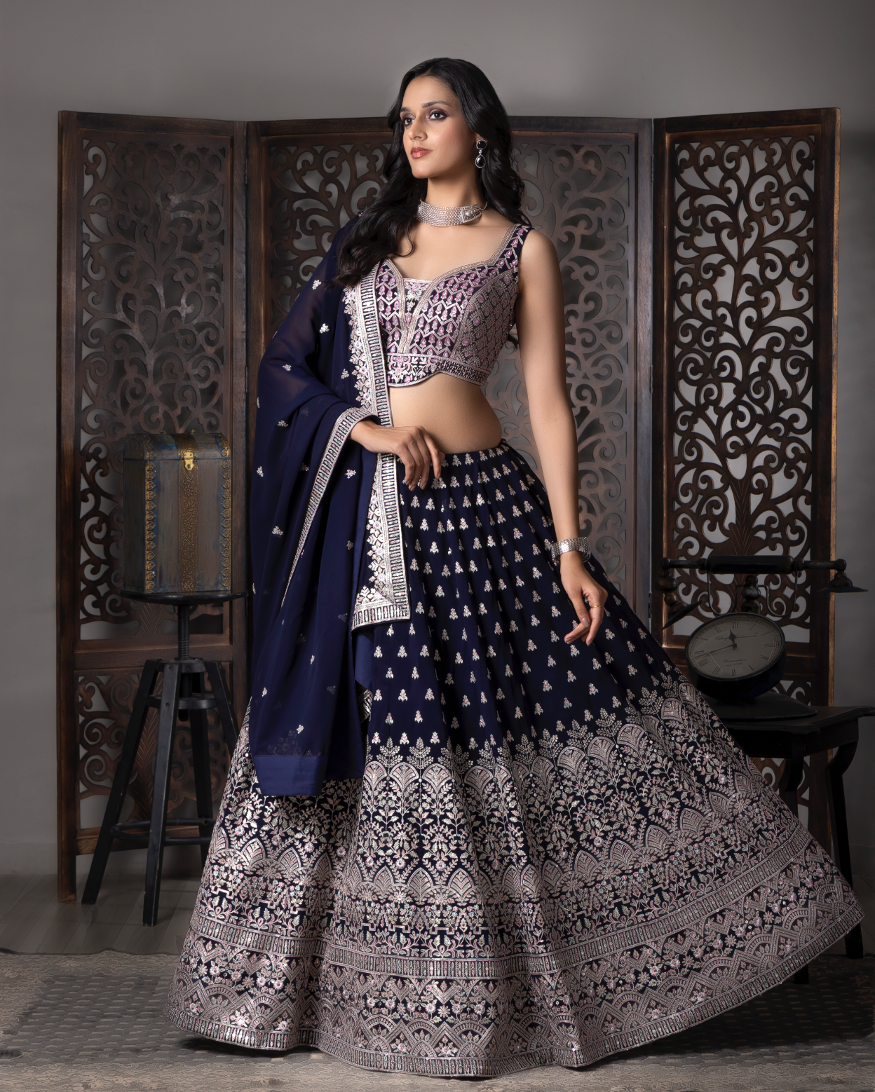 Navy Blue Engagement Ready Lehnga