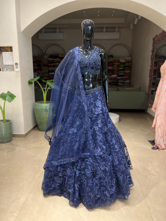 Navy Blue Flora Handcarfted with sequence work Lehnga Choli