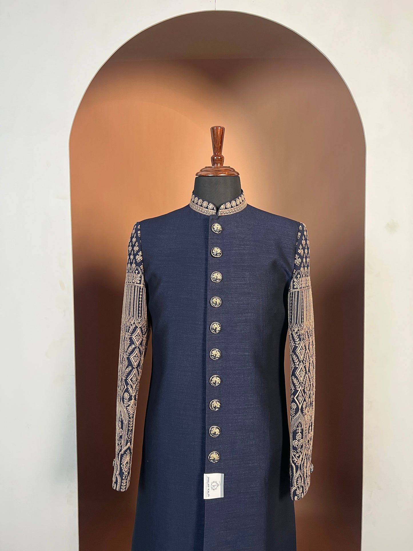 Navy Blue Indo-Western with Detailed Beige Embroidered Sleeves