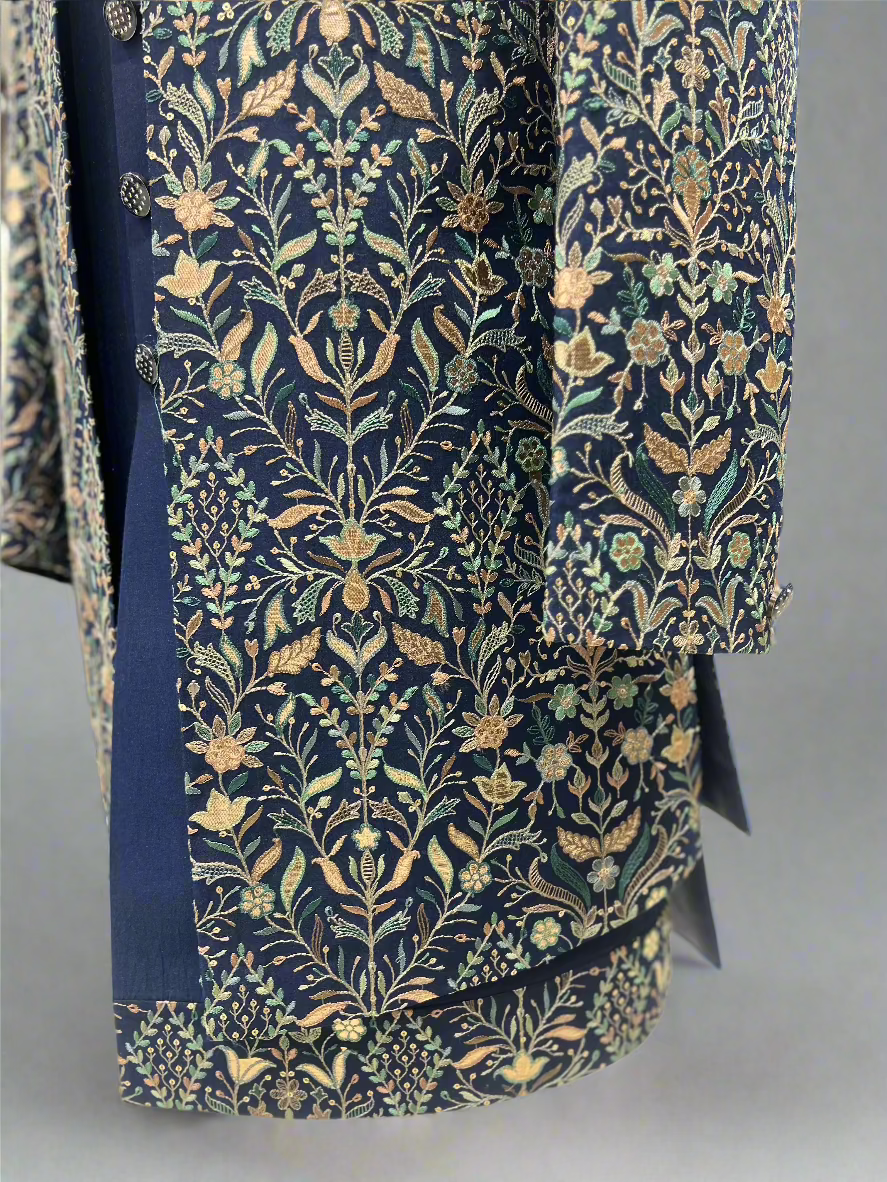 Navy Blue Indo-Western with Floral Zari Embroidery