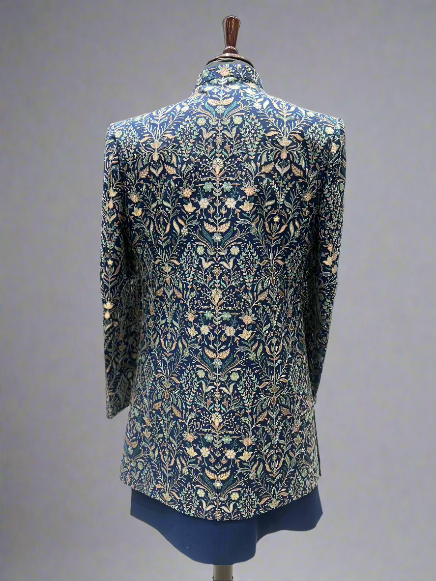 Navy Blue Indo-Western with Floral Zari Embroidery