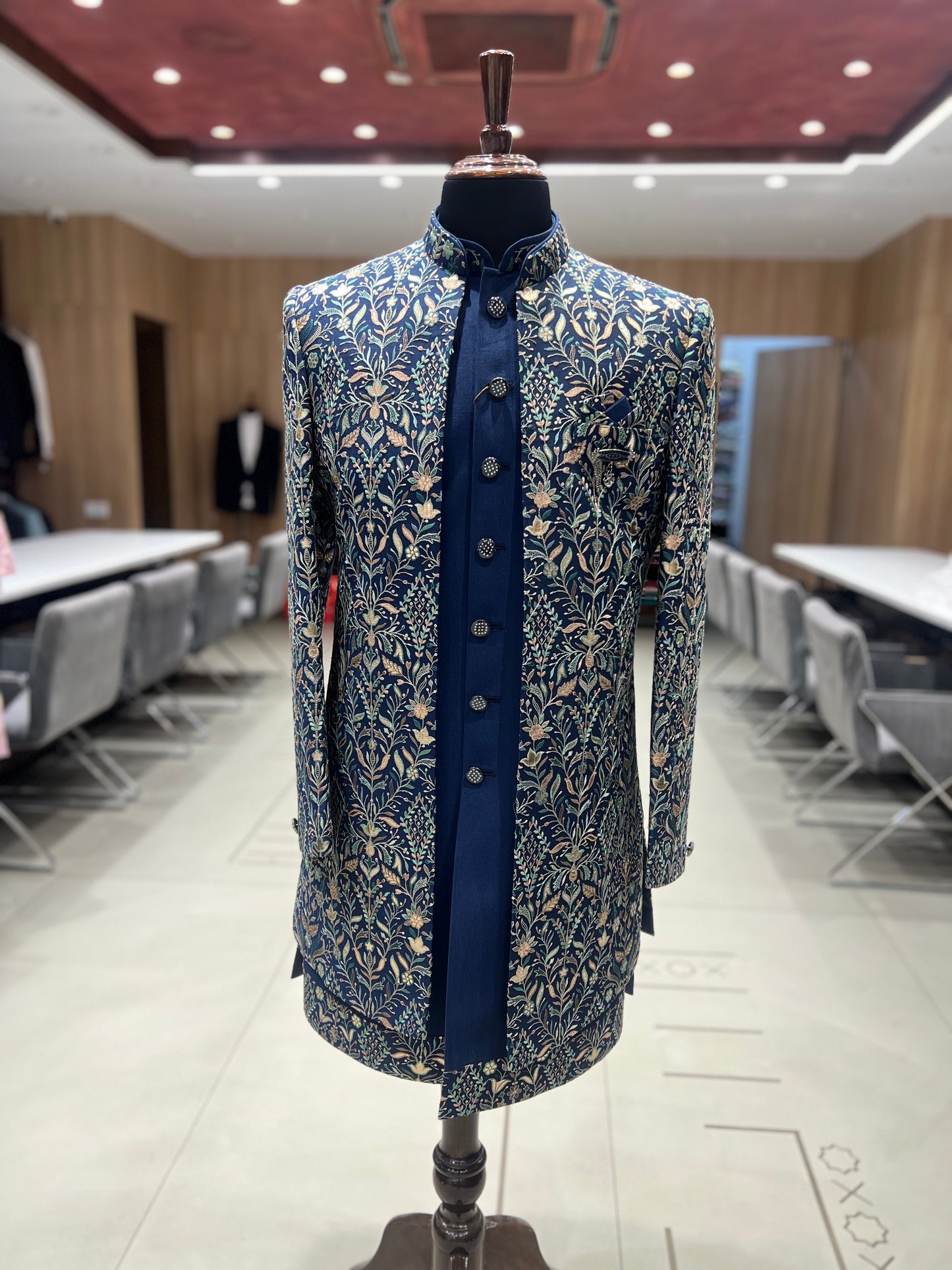 Navy Blue Indowestern Set With Hand Work