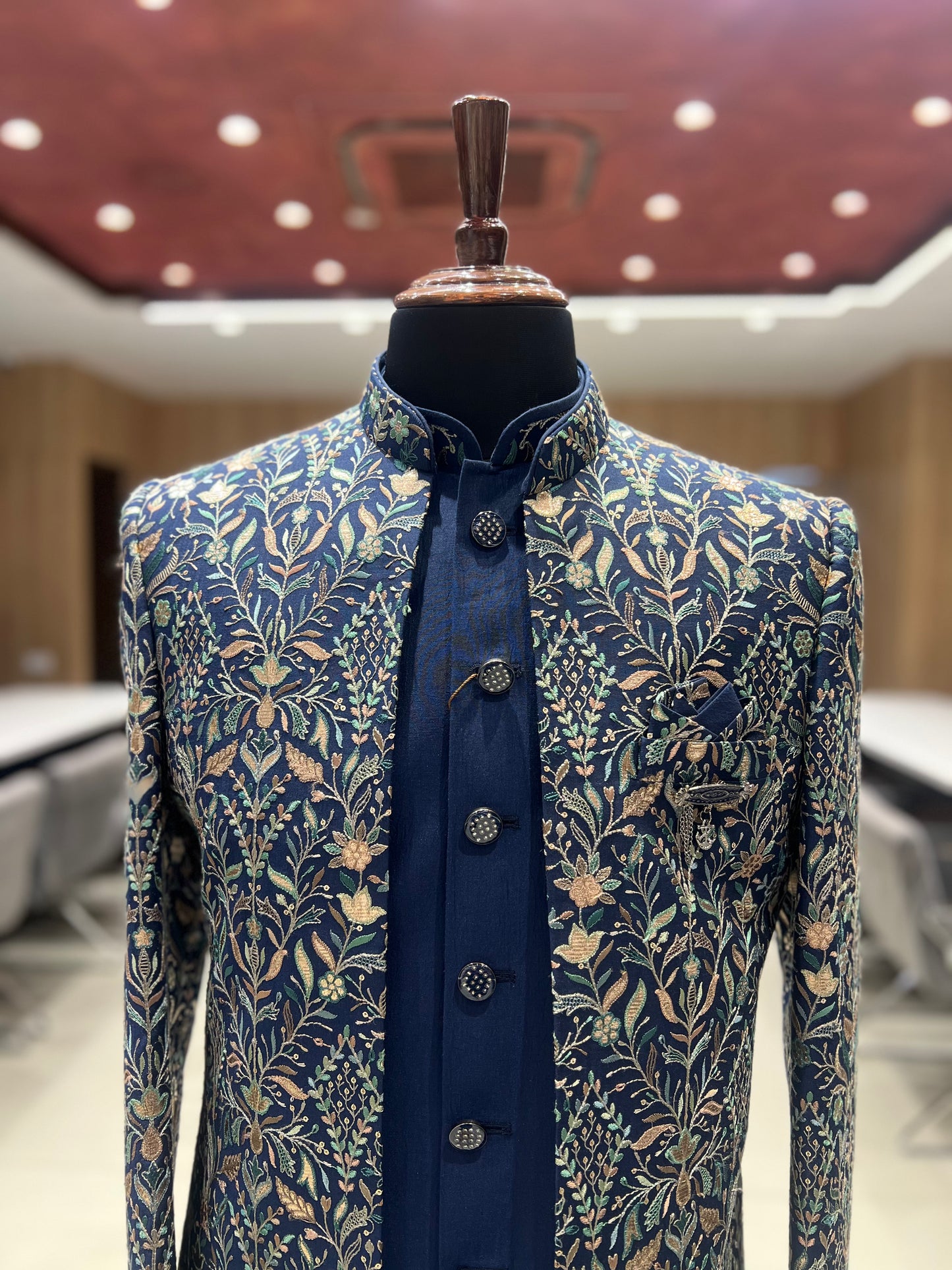 Navy Blue Indowestern Set With Hand Work