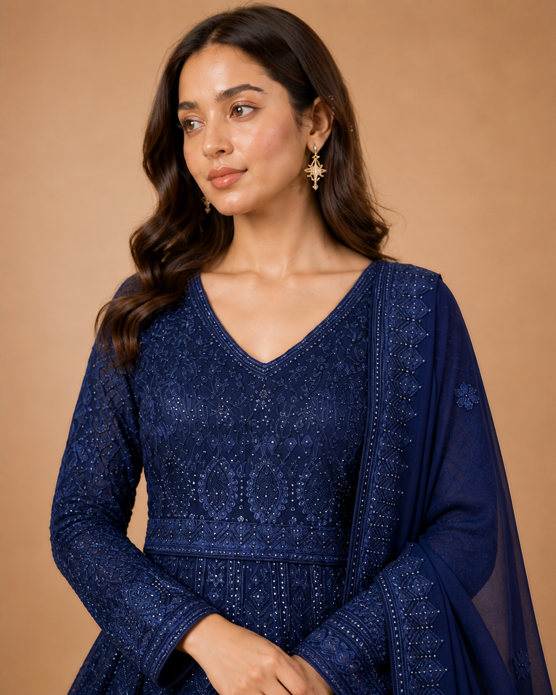Navy Blue Sequins Work Peplum Lehenga Choli with Soft Net Dupatta