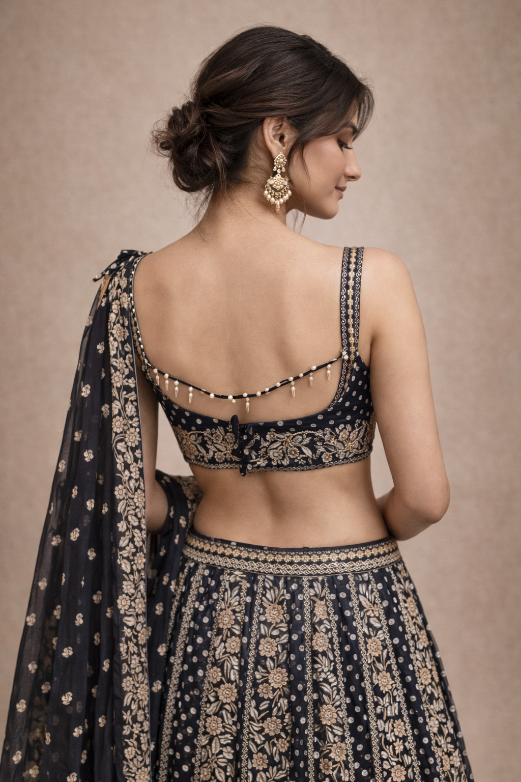 Navy Blue and Antique Gold Embroidered Designer Lehenga Choli
