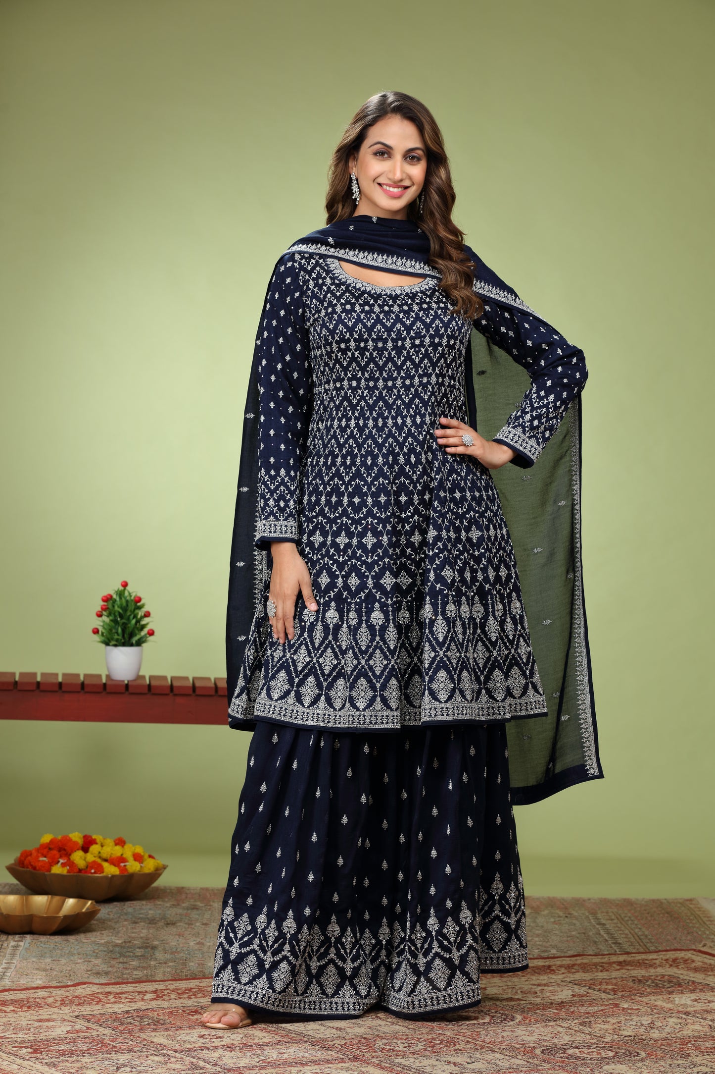 Navy Blue Patiala Kurti and Sharara set