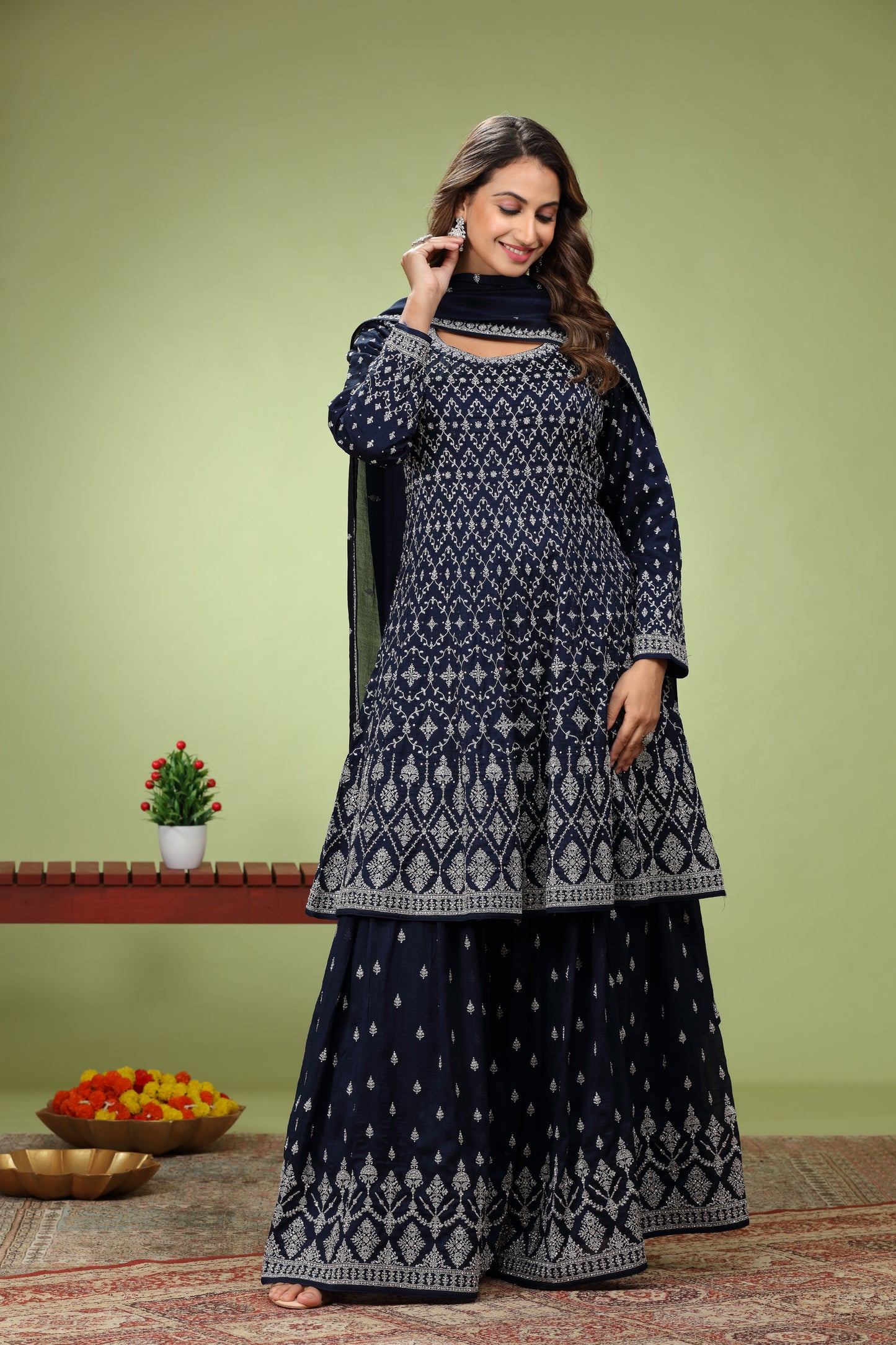 Navy Blue Patiala Kurti and Sharara set