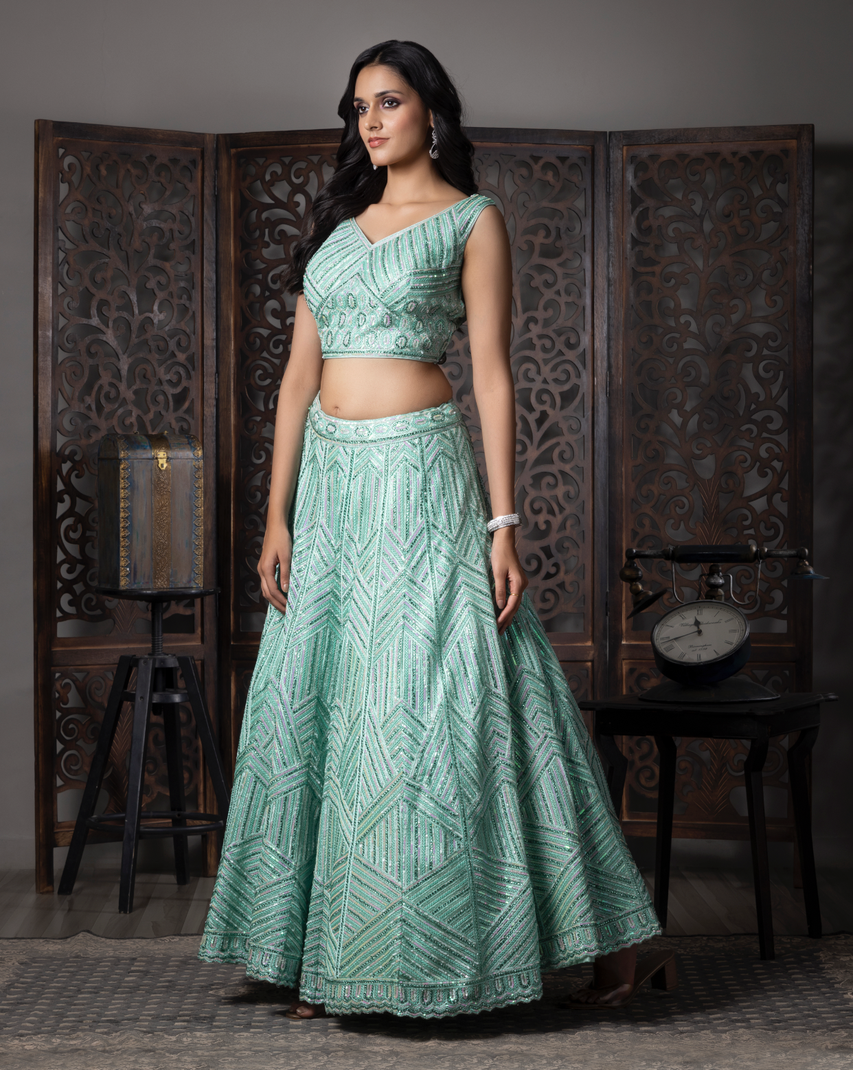 Sky Blue Soft Net Embroidered Lehenga Choli