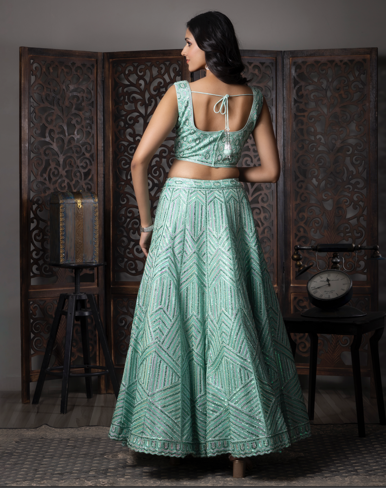 Sky Blue Soft Net Embroidered Lehenga Choli