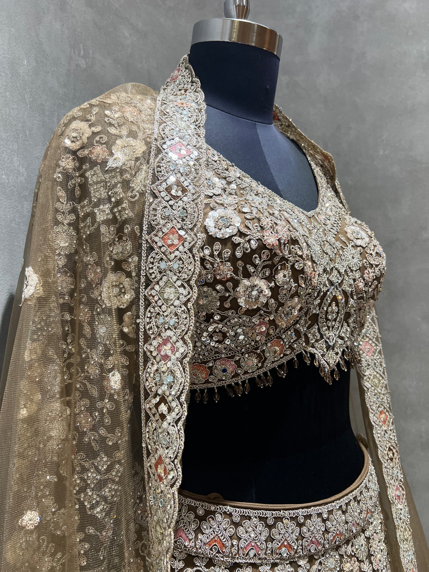 Olive Brown Heavy Embroidered Bridal Lehenga Set