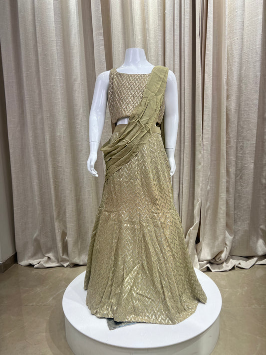 Olive Green Designer Lehenga Set with Ruffle Dupatta