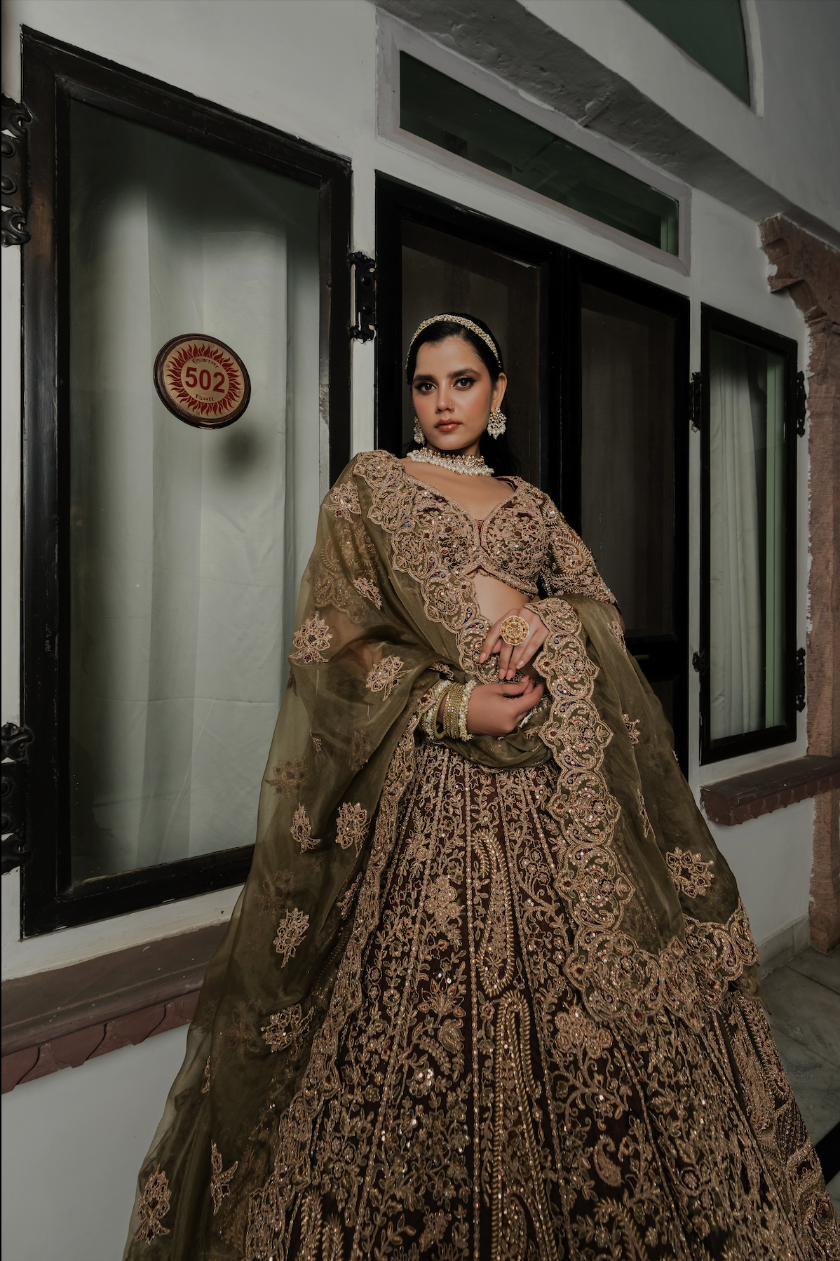 Olive Green Crepe Designer Lehenga Choli