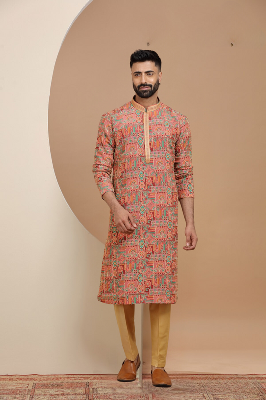Orange Handcrafted Kurta Set