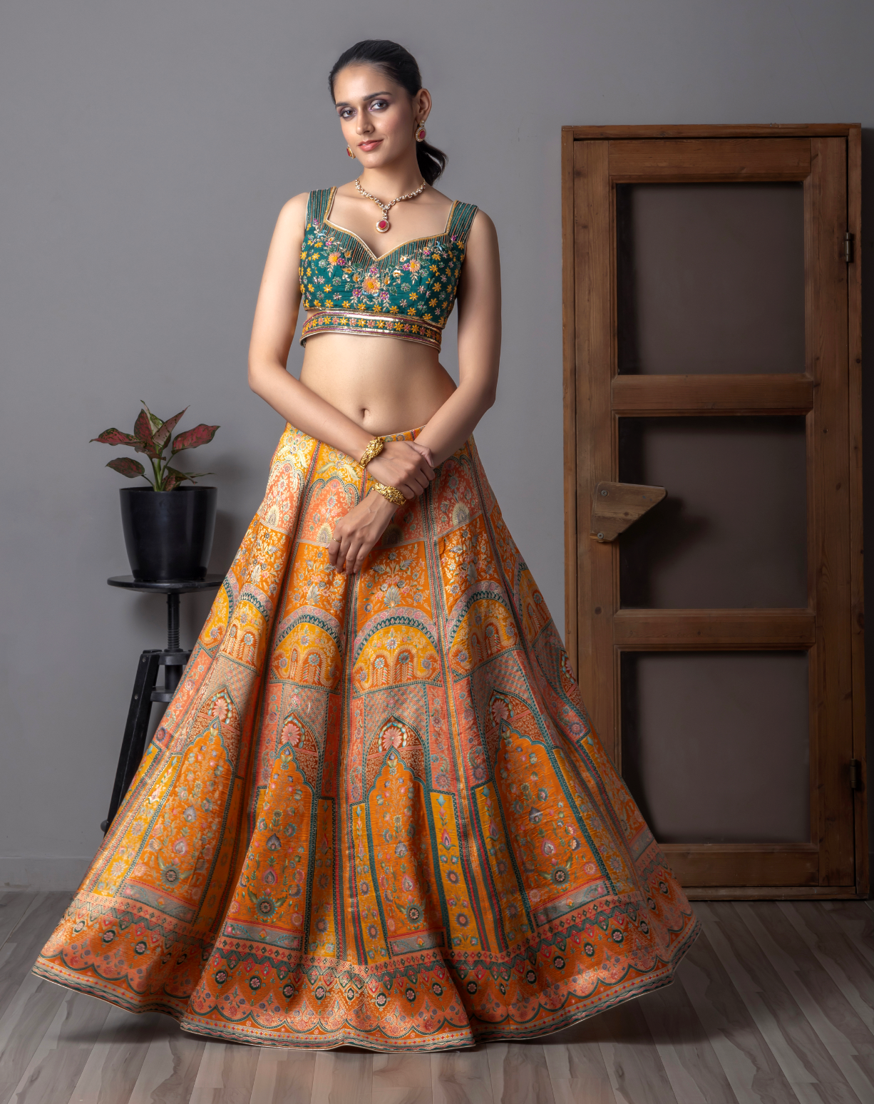 Orange printed Lehnga Choli