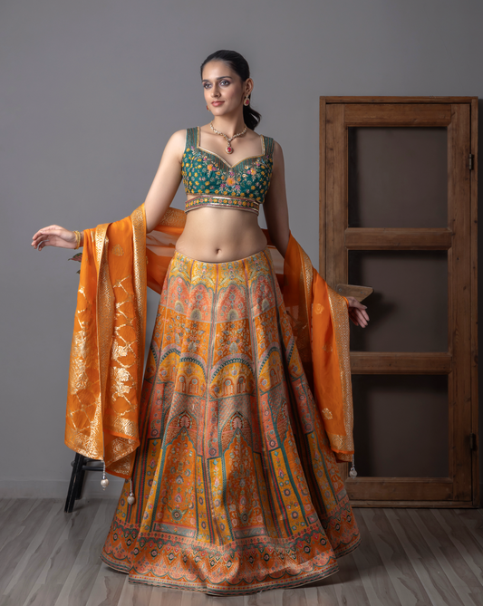 Orange printed Lehnga Choli