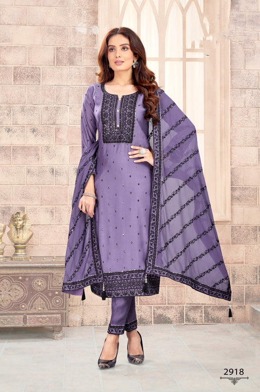 Purple Kurti Set with Pants and Dupatta