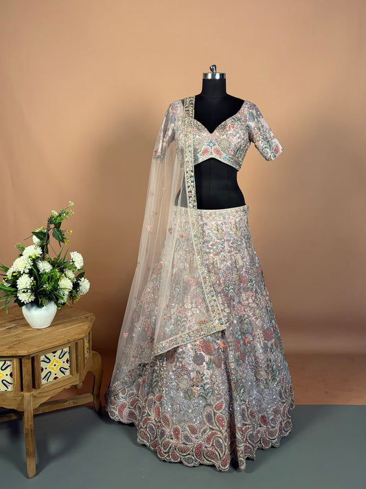 Pastel Multicolor Heavy Embroidered Bridal Lehenga Set