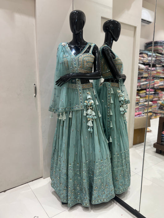 Pastel Shade of Teal Embroider Lehnga Choli