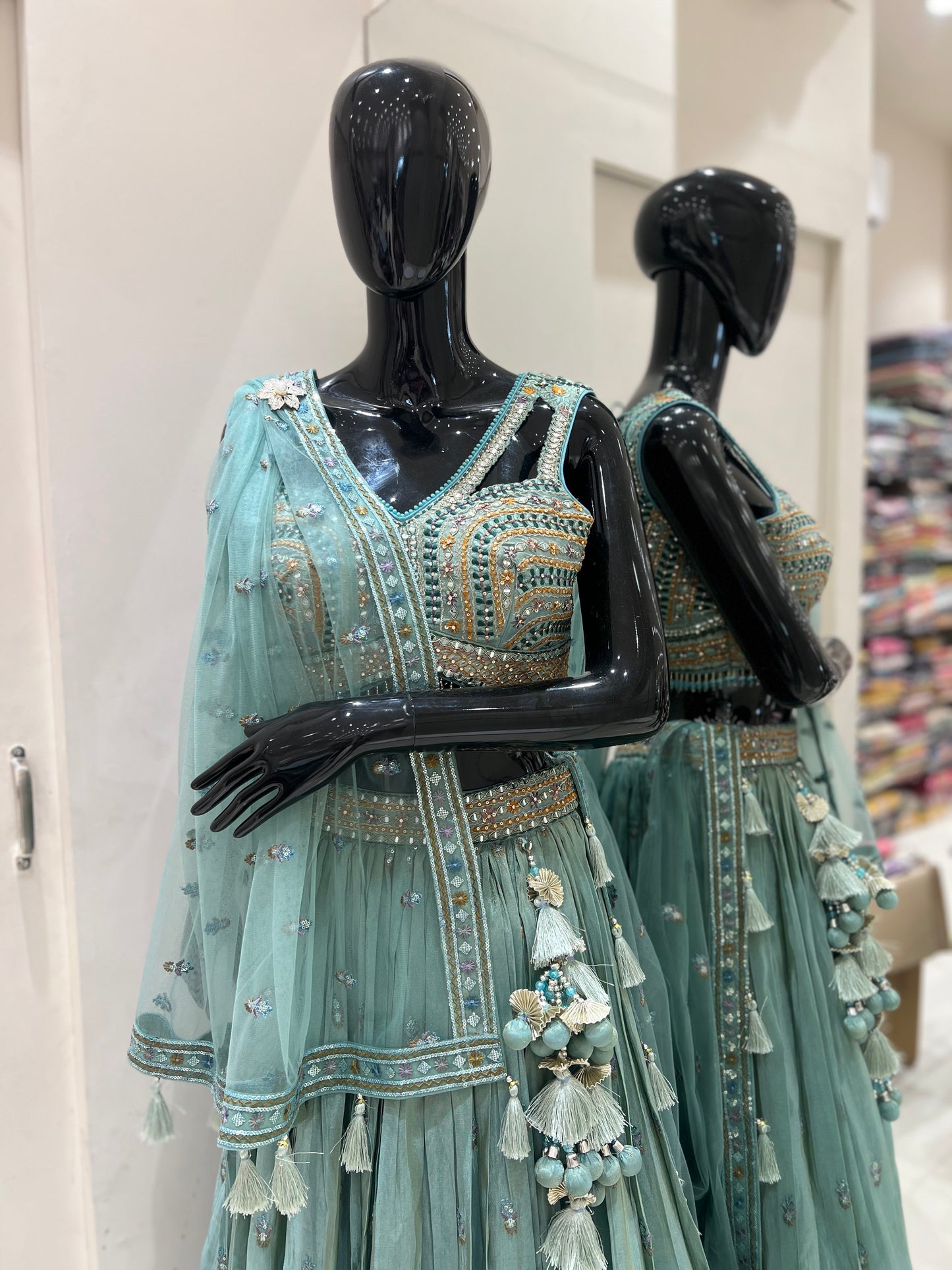 Pastel Shade of Teal Embroider Lehnga Choli