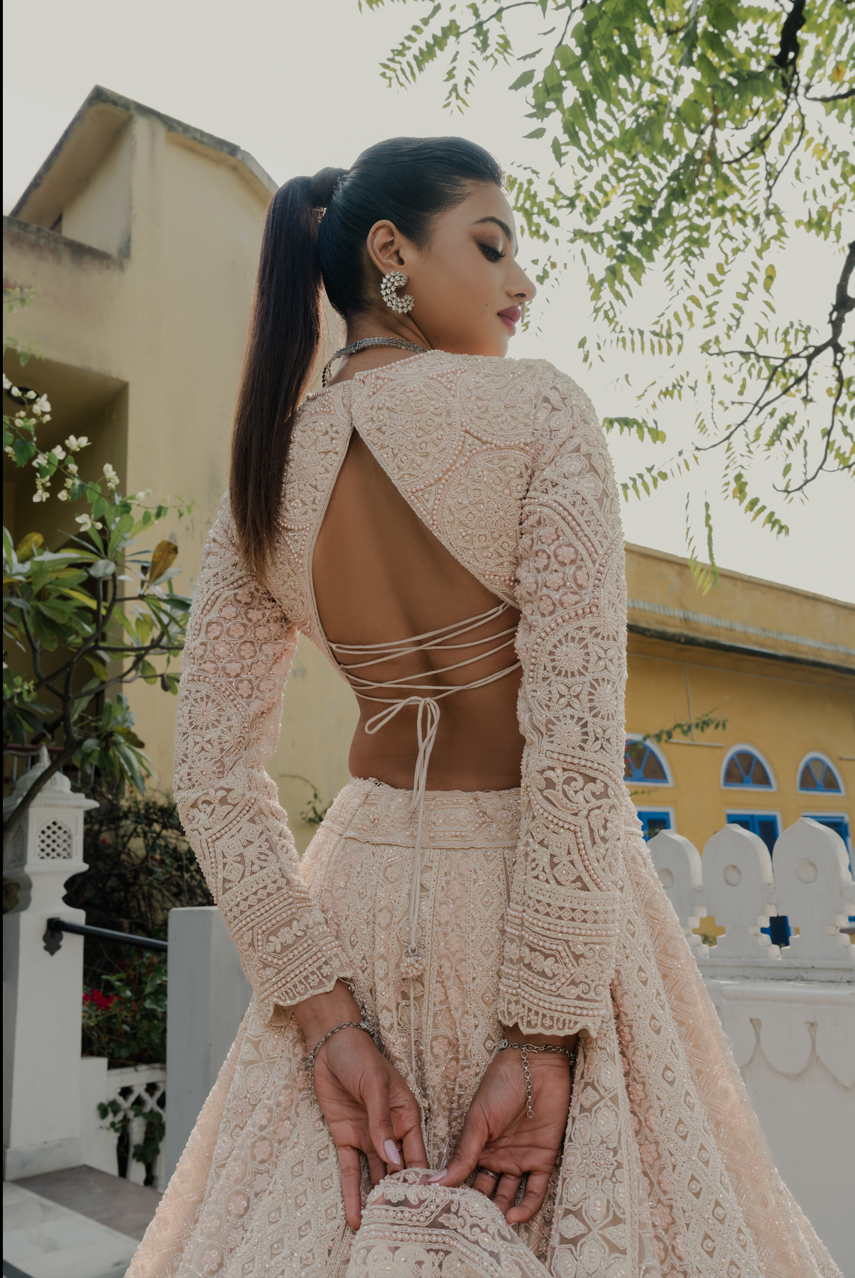 Peach Blossom Crochet Embroidered Lehenga