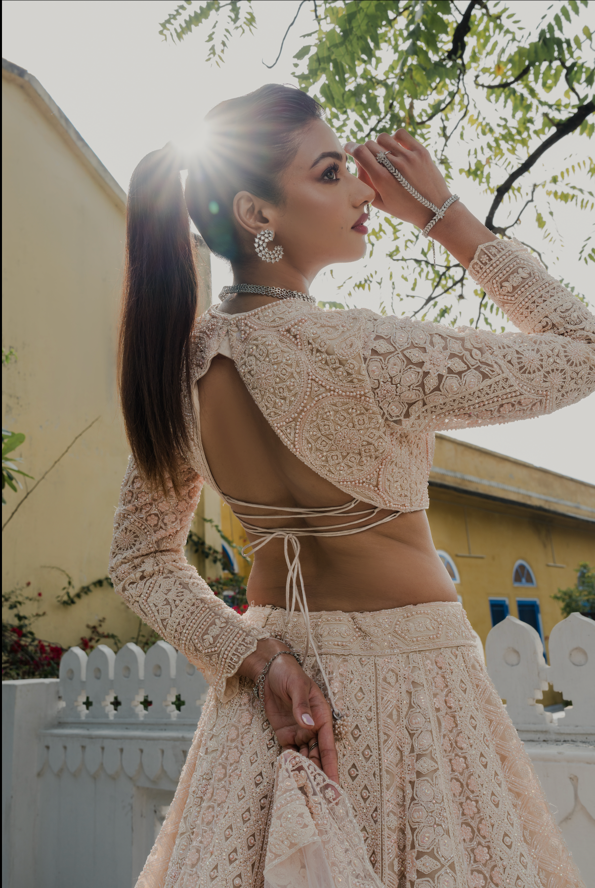Peach Blossom Crochet Embroidered Lehenga