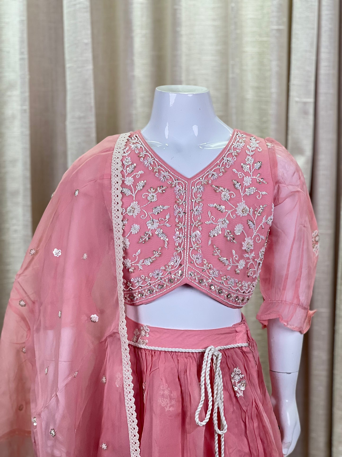 Peach Embroidered Lehenga Set with Organza Dupatta