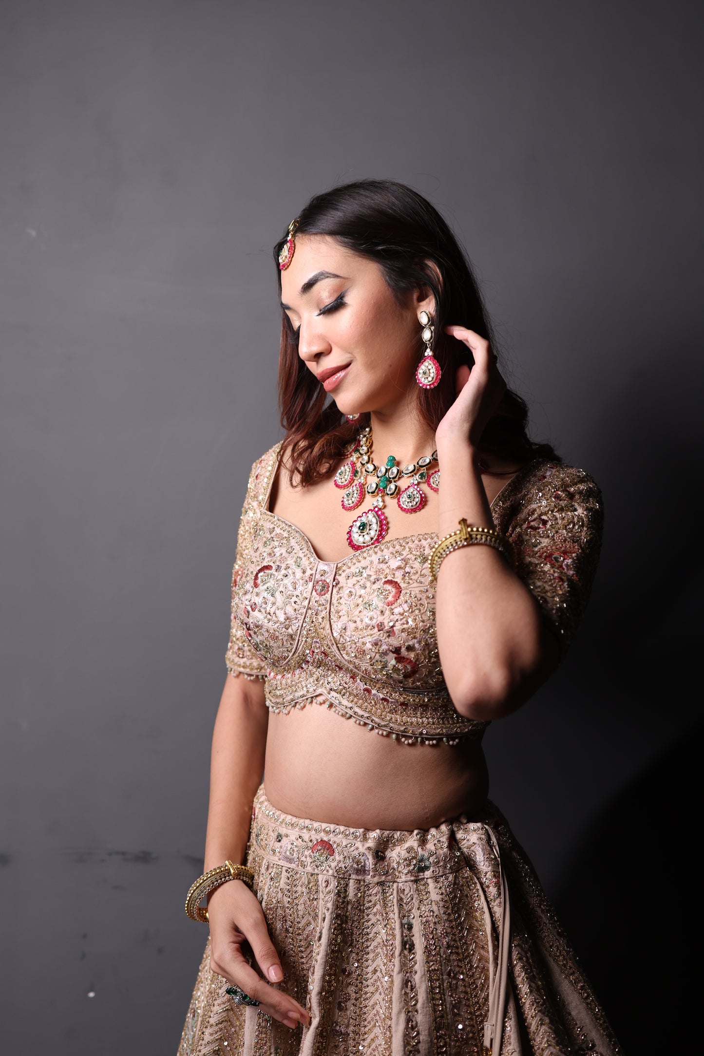 Peach Embroidery  Bridal Lehnga Choli