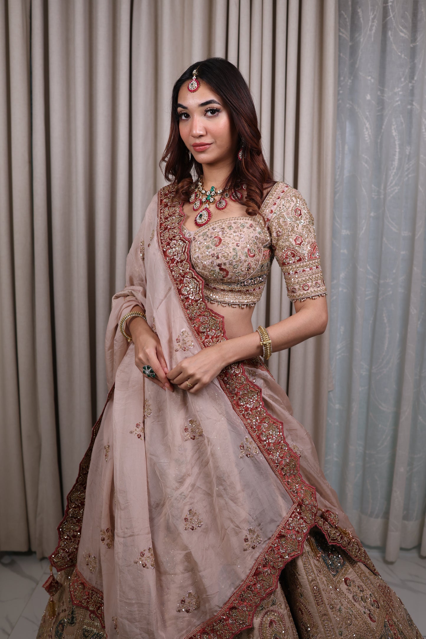 Peach Embroidery Bridal Lehnga Choli