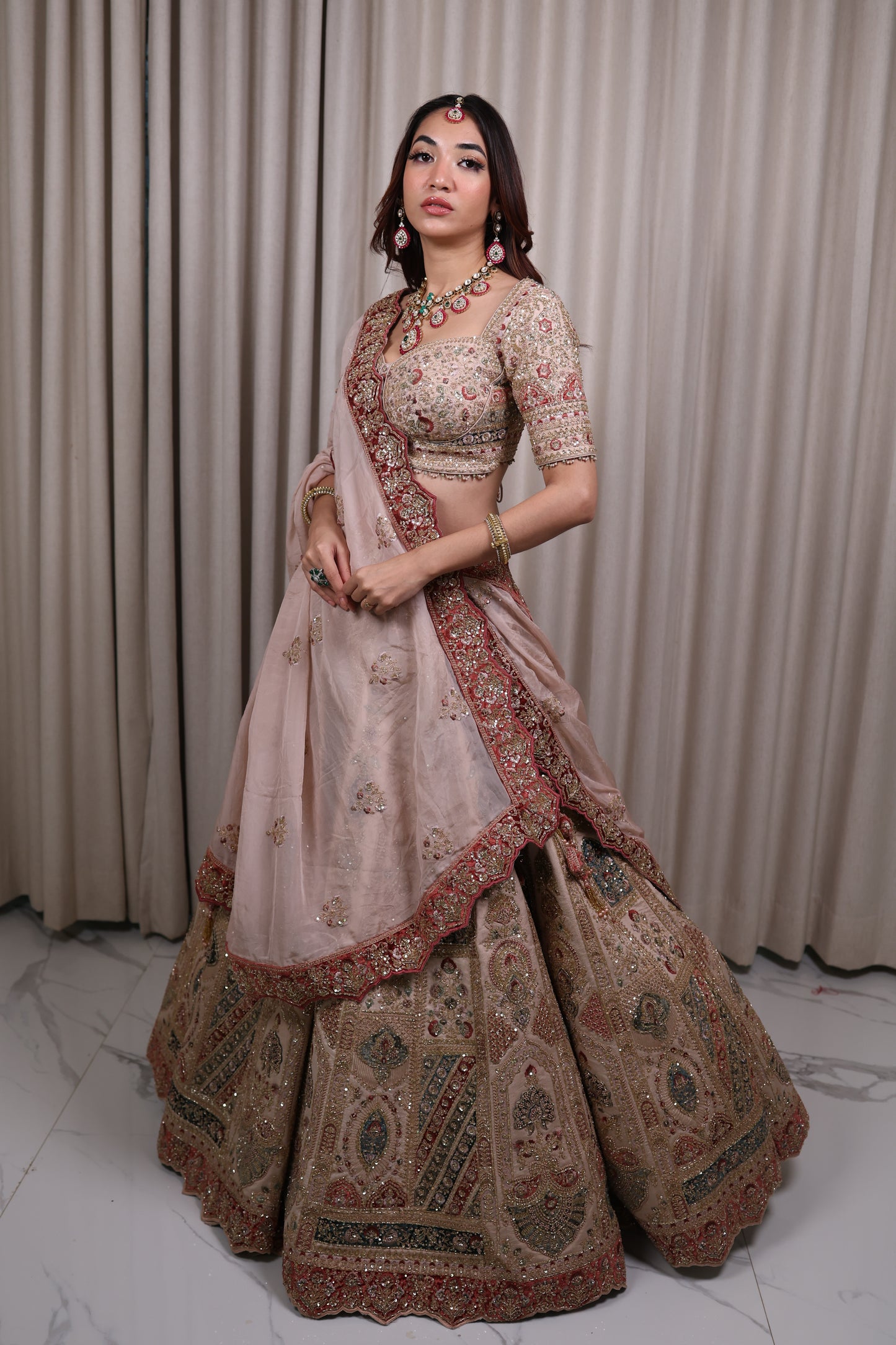 Peach Embroidery Bridal Lehnga Choli