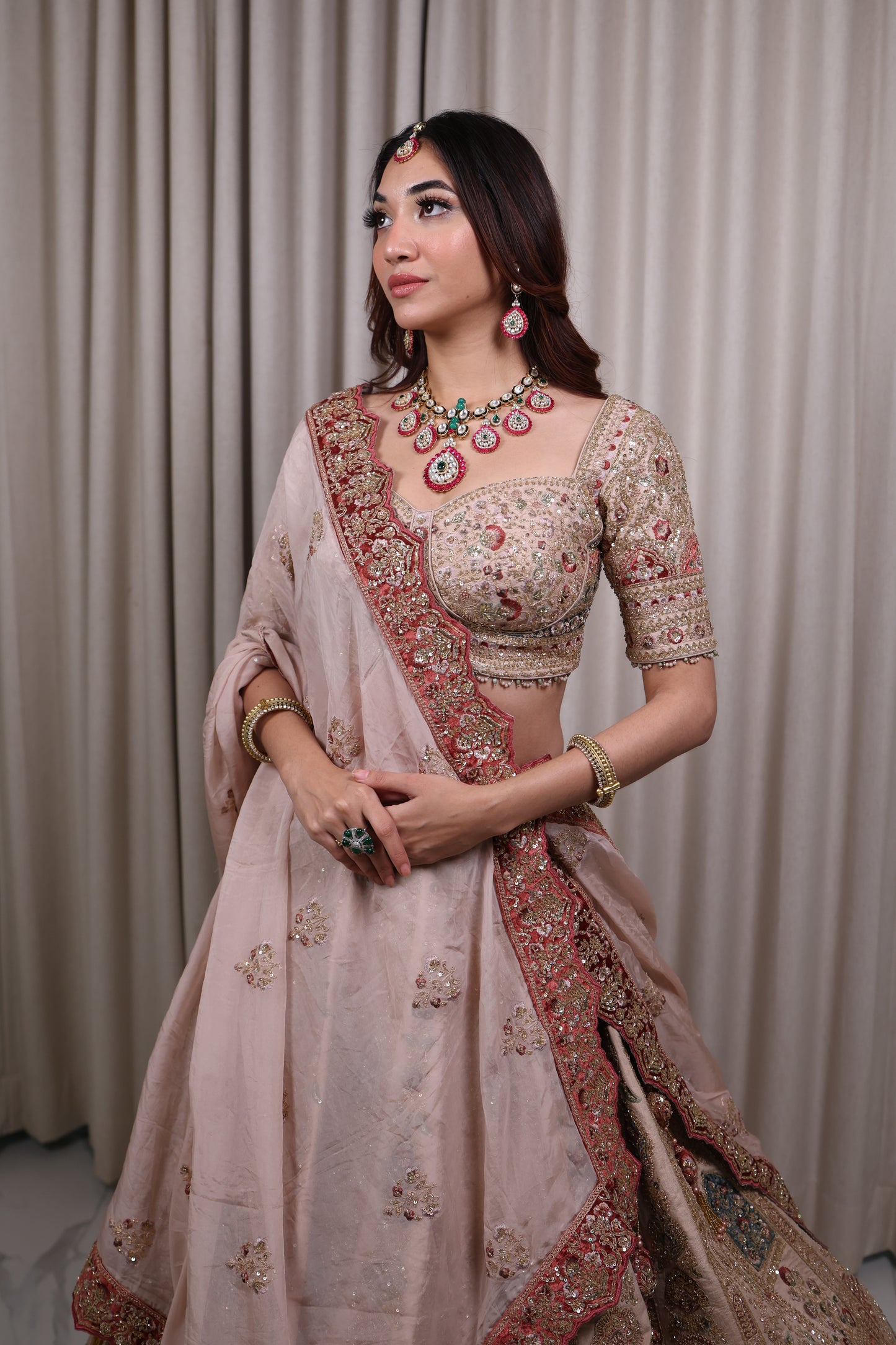 Peach Embroidery  Bridal Lehnga Choli