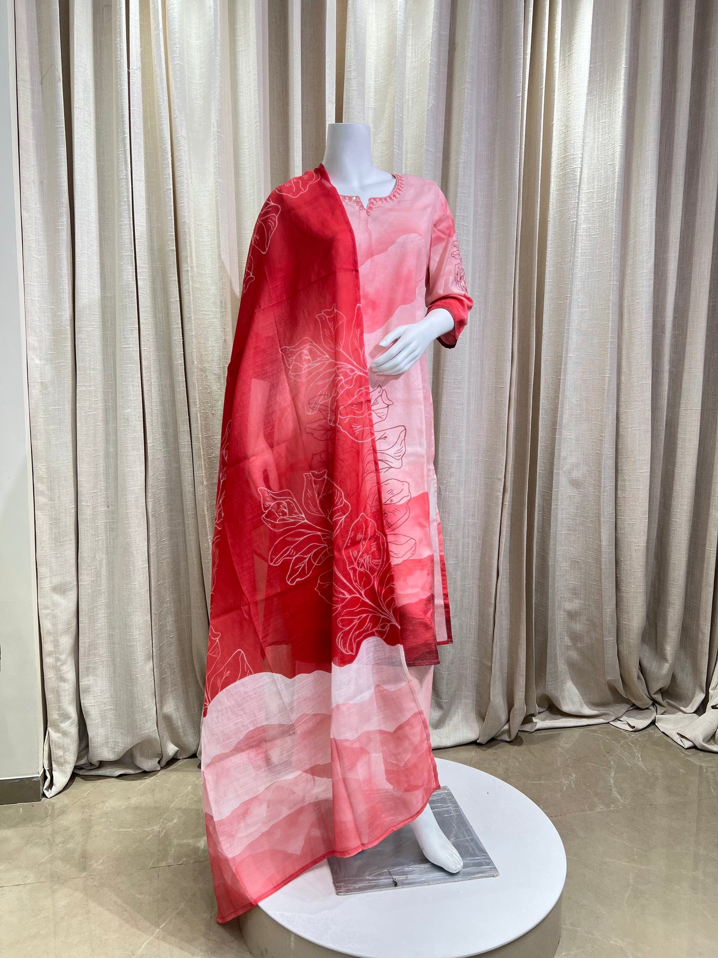 Pink Cotton Blend Comfort Fit Suit Set