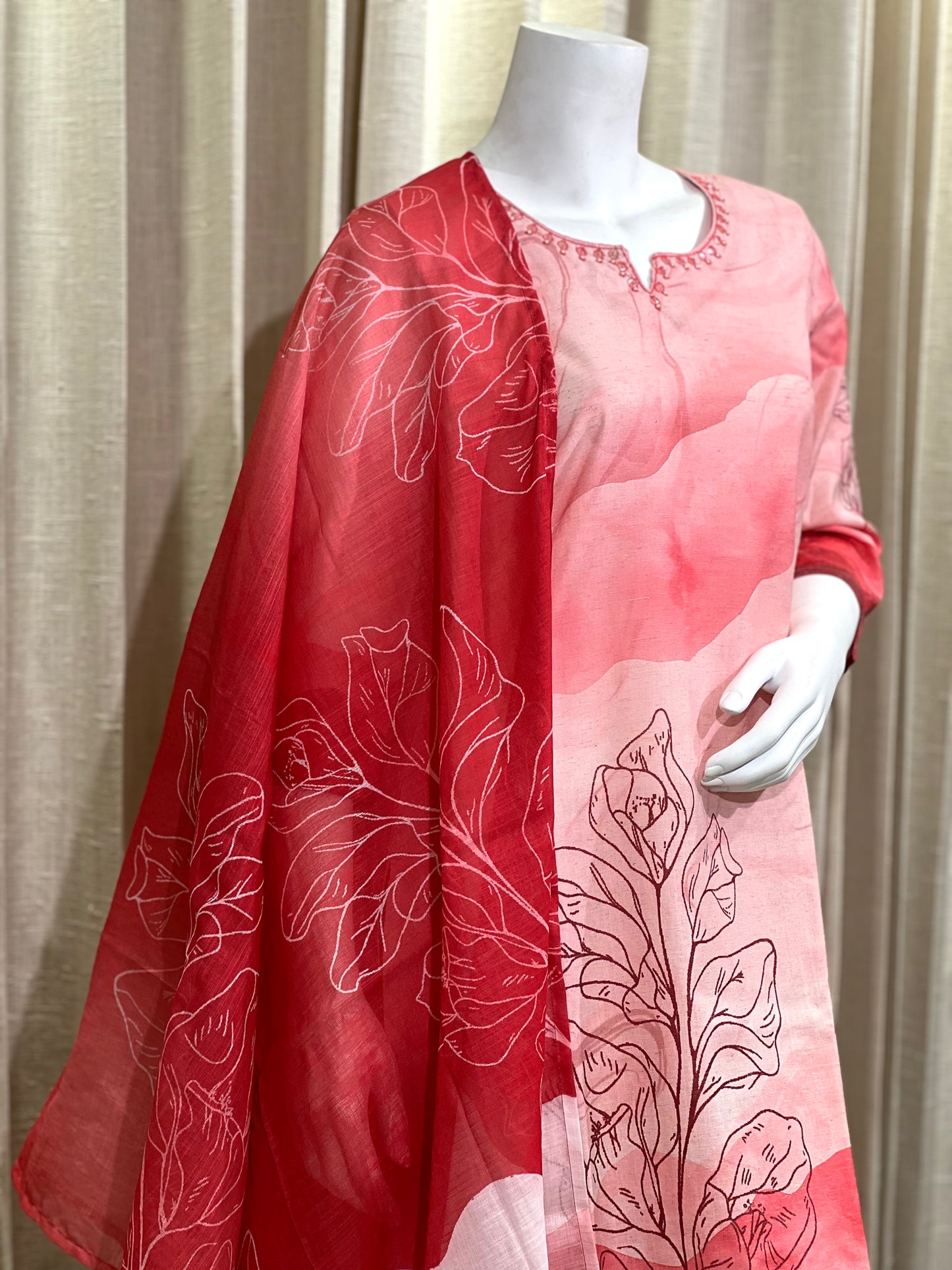 Pink Cotton Blend Comfort Fit Suit Set