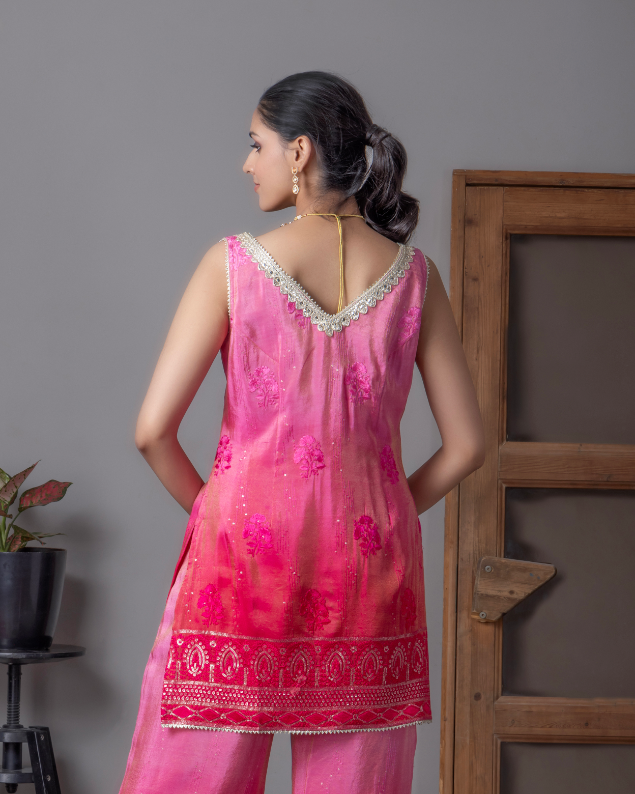 Pink Embroidered Sharara Set