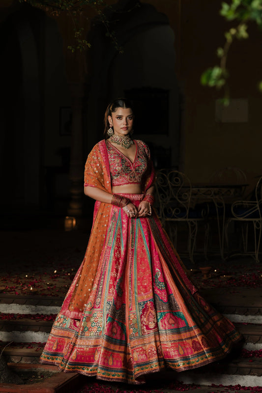 Pink Hand-Embroidered Lehenga Set