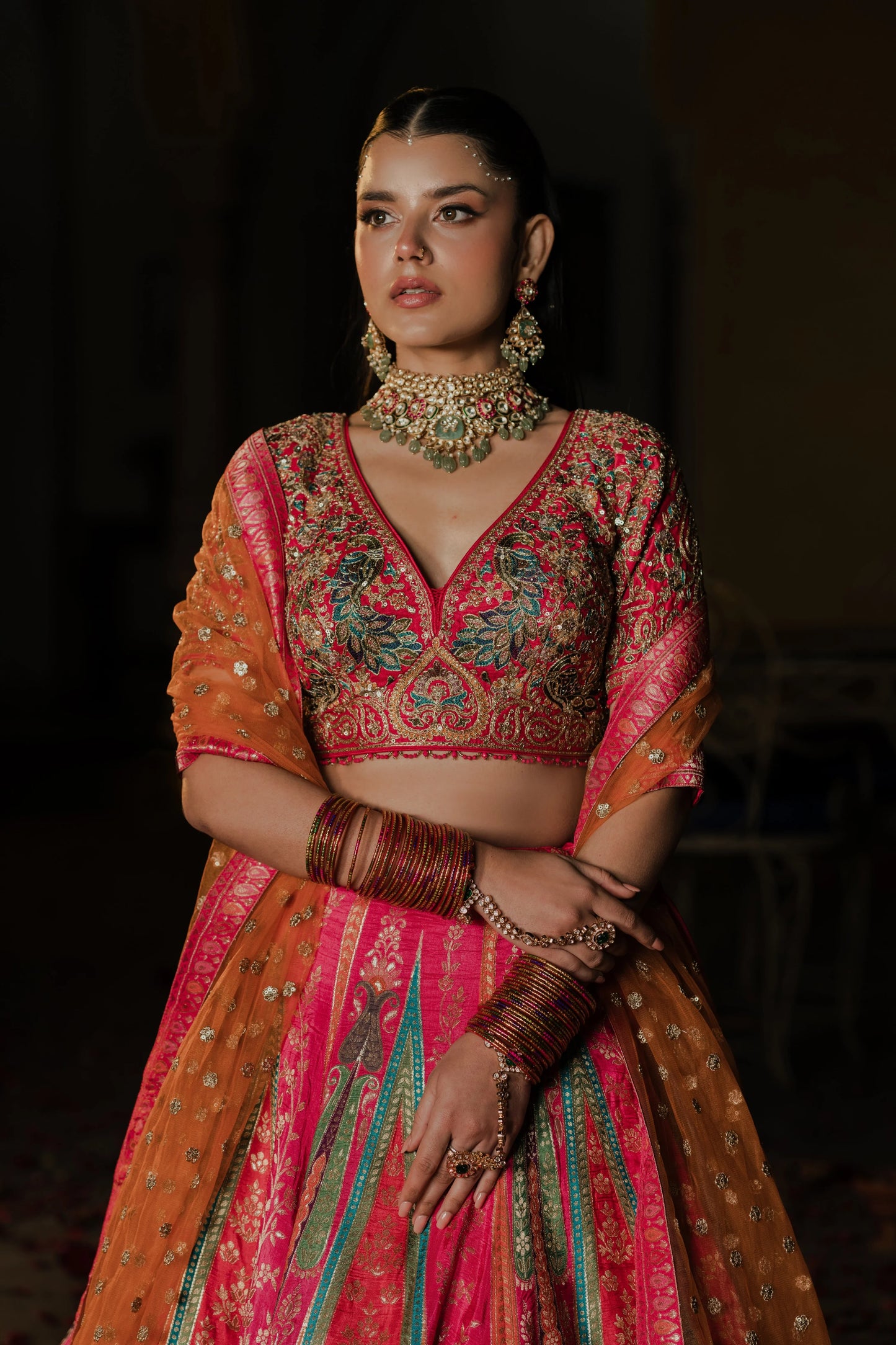 Pink Hand-Embroidered Lehenga Set