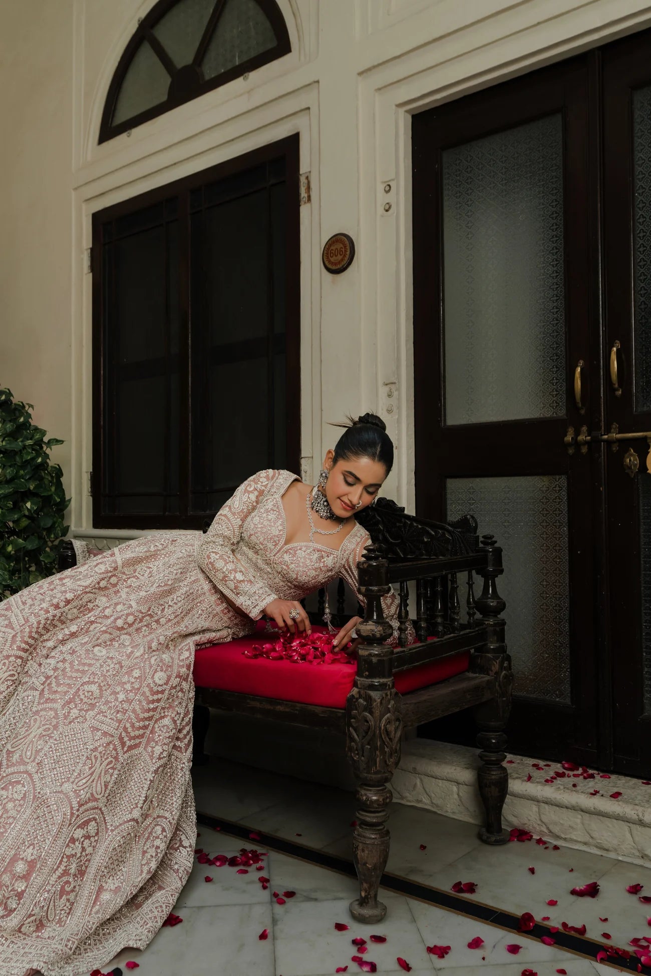 Pink Net Lehenga with Sequin & Thread Embroidery