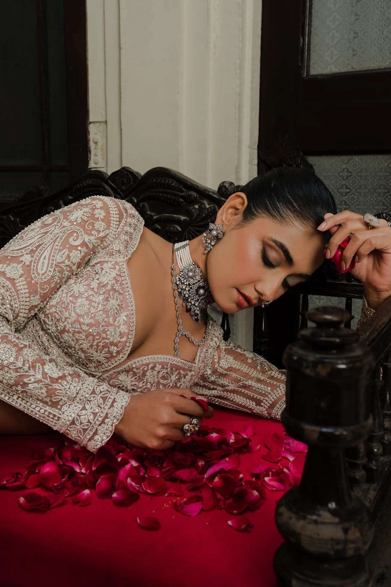 Pink Net Lehenga with Sequin & Thread Embroidery