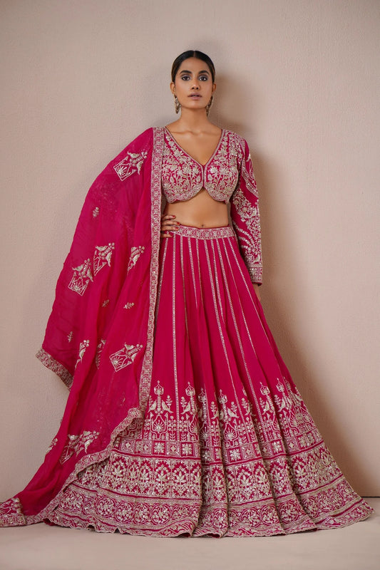 Pink Organza Lehenga with Intricate Zardosi Embroidery