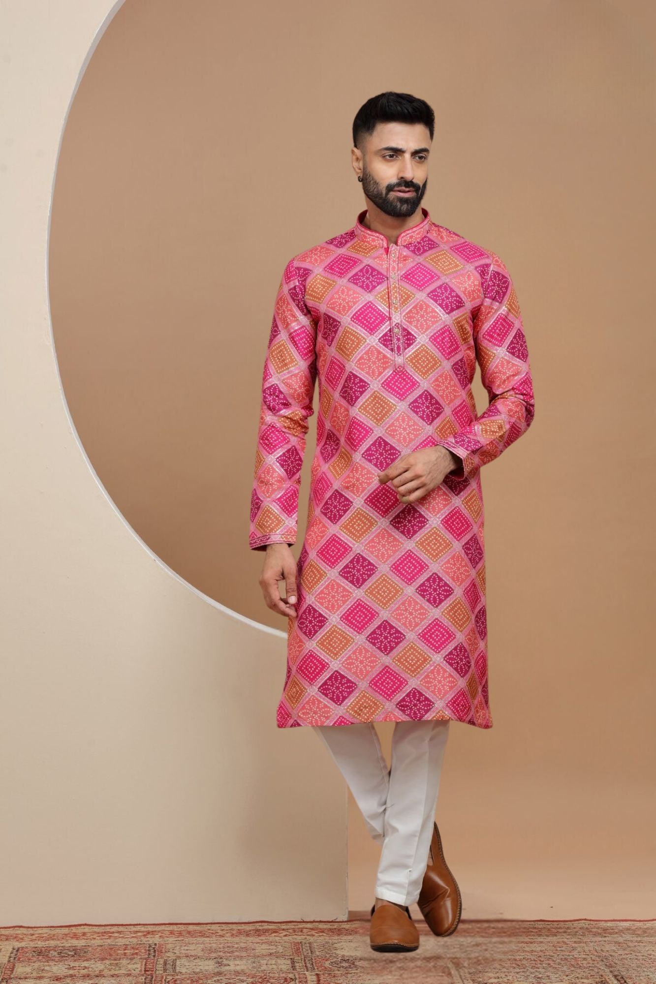 Pink Bandhani Kurta Set