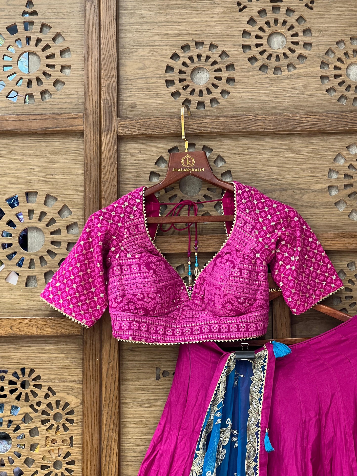 Pink & Blue Embroidered Navratri Chaniya Choli