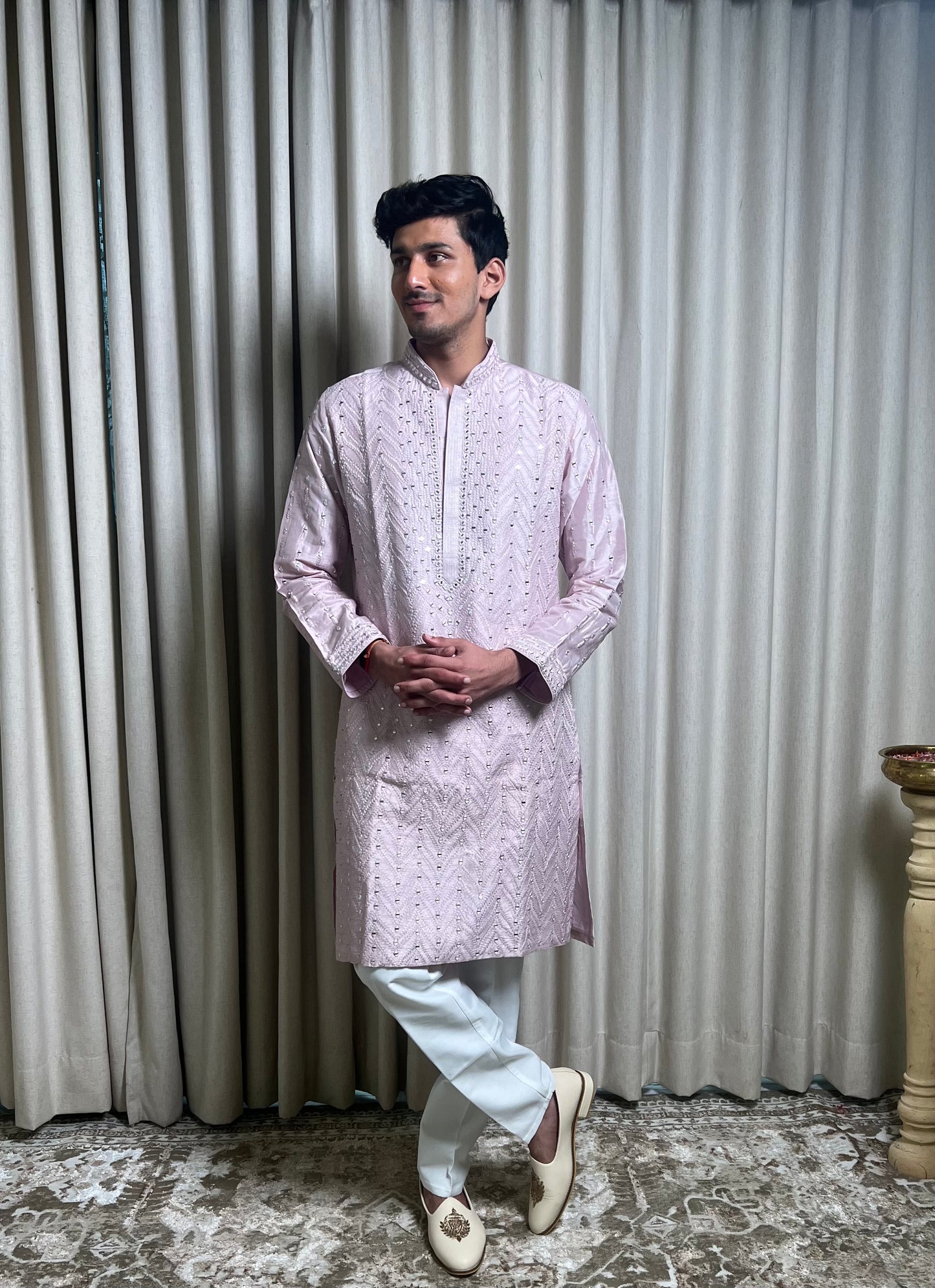 Pink Mirror work Kurta Set