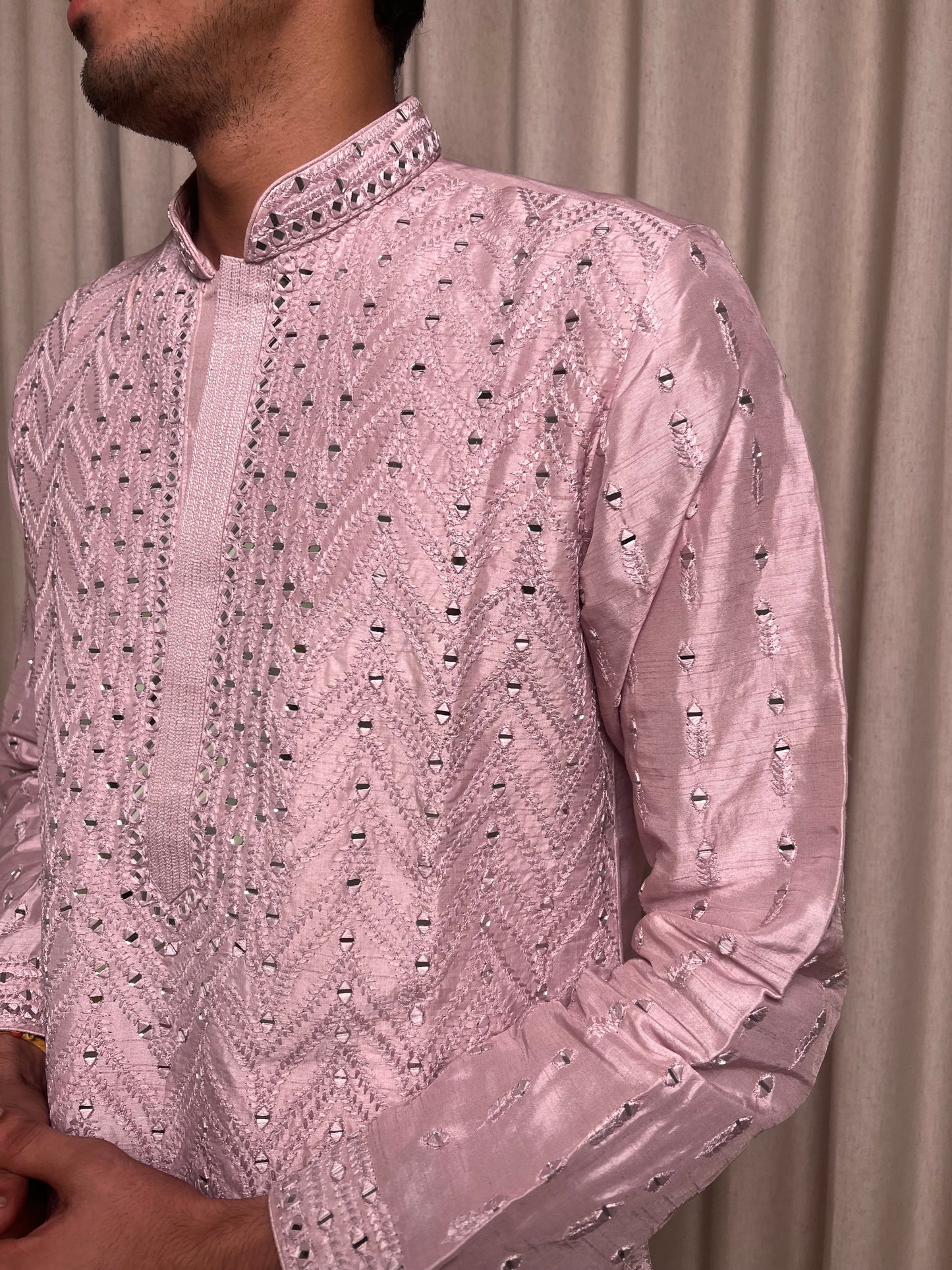 Pink Mirror work Kurta Set