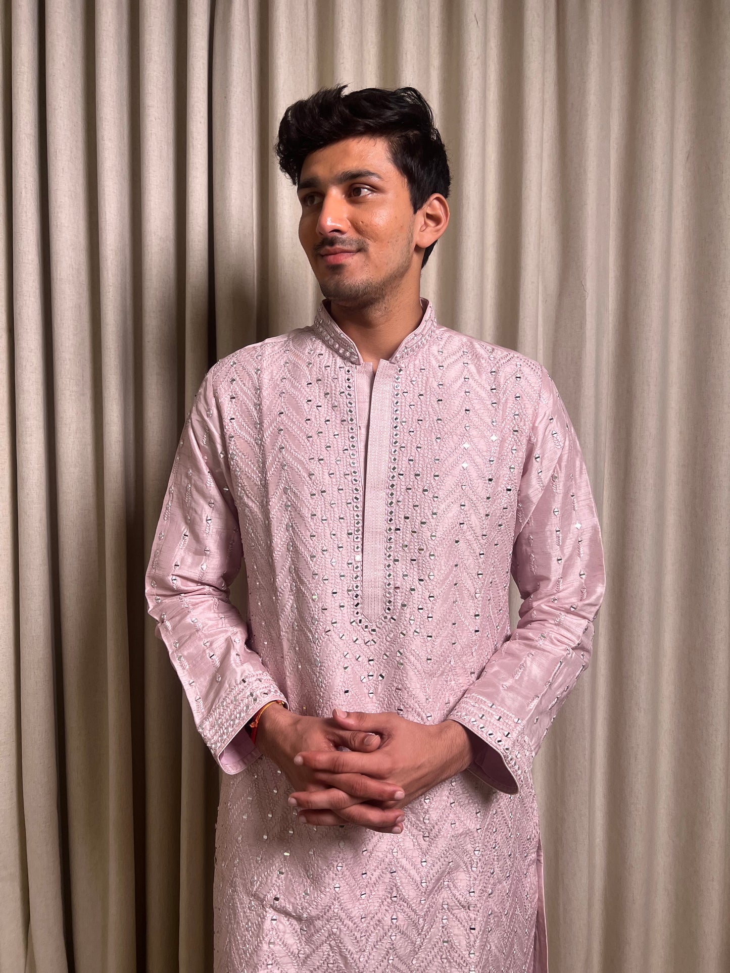 Pink Mirror work Kurta Set