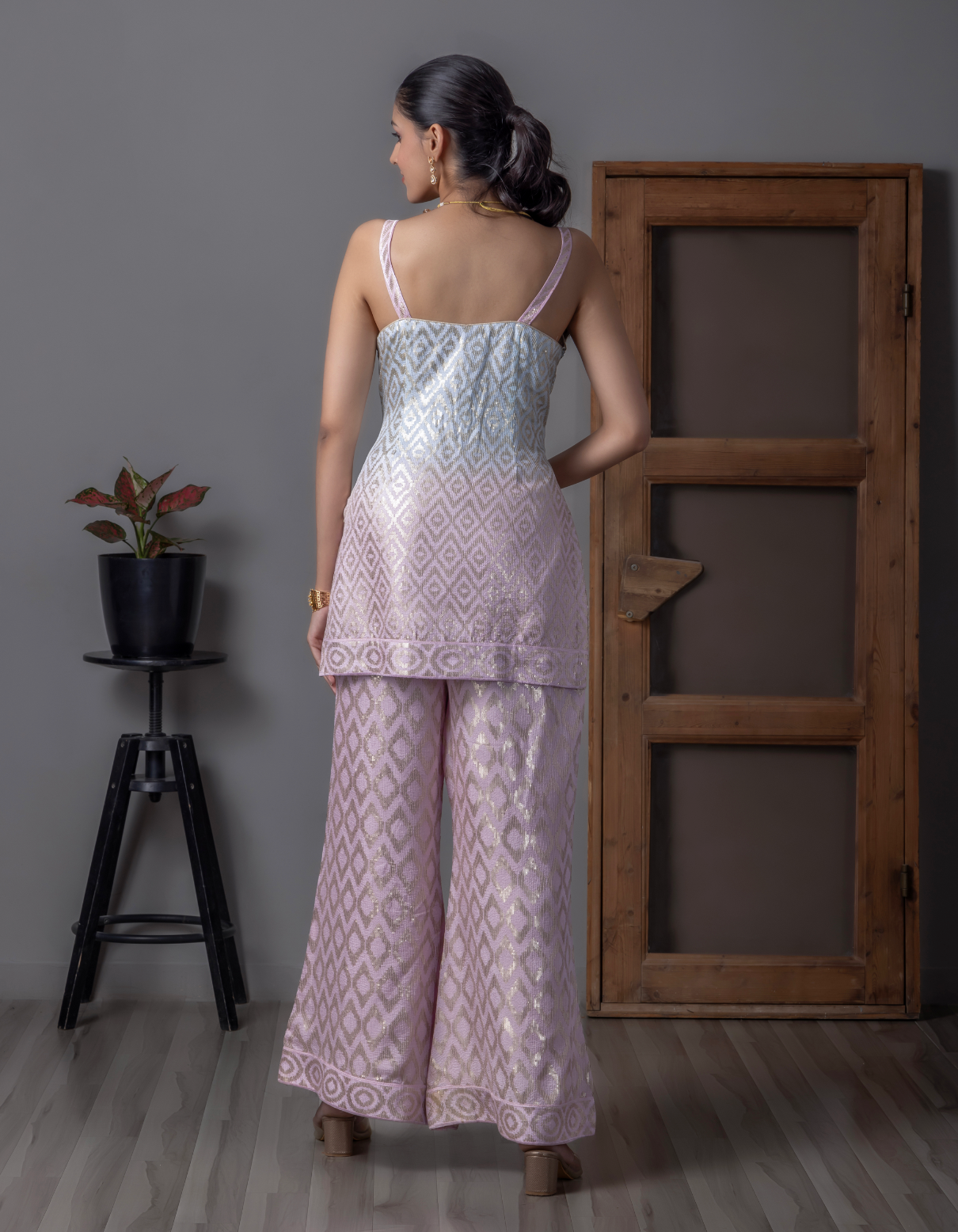 Pink & Sky Blue Sequence work Palazzo Set